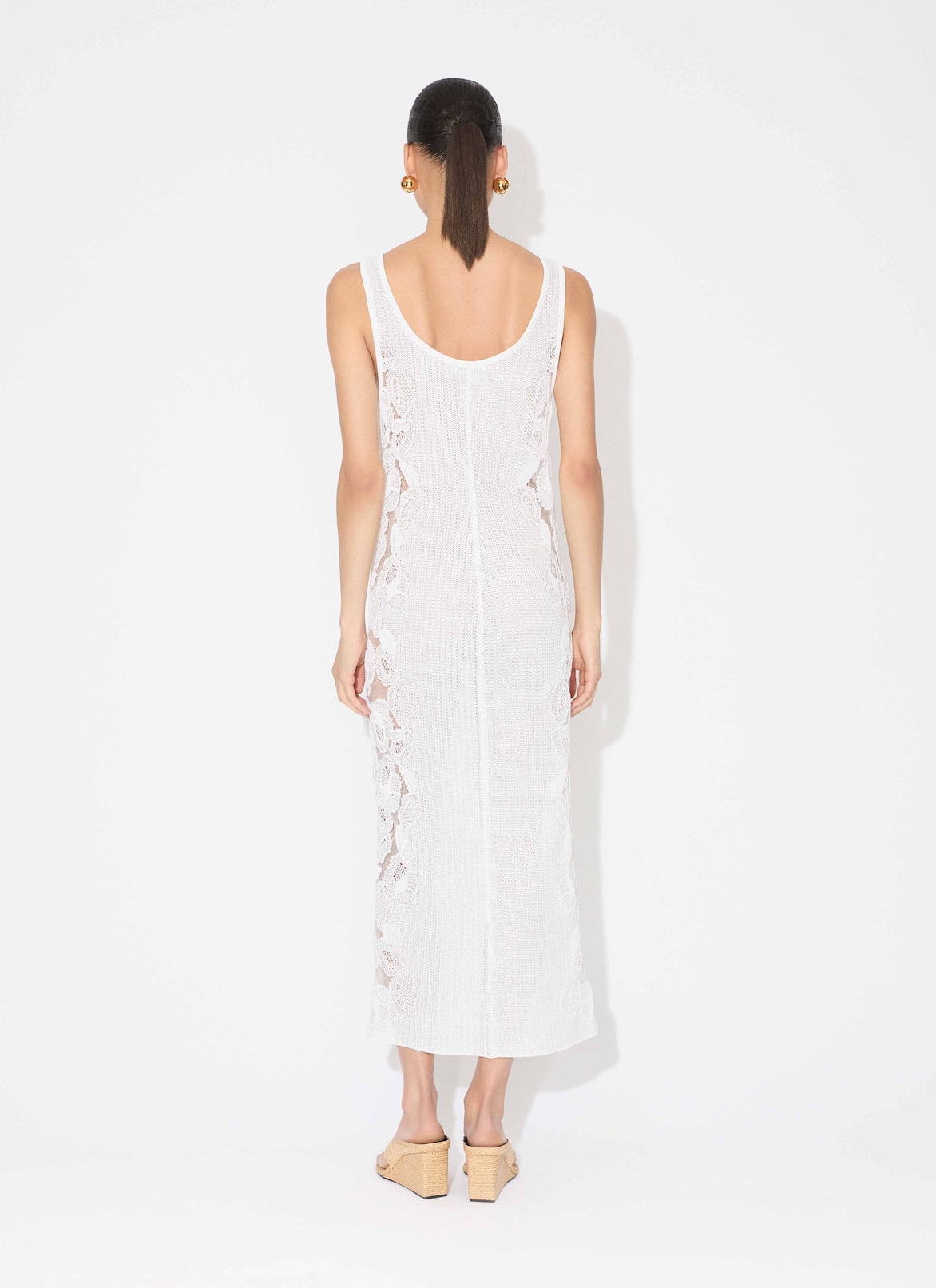 GUIPURE LACE FLOWER DRESS ALAÏA WHITE GUIPURE LACE FLOWER DRESS